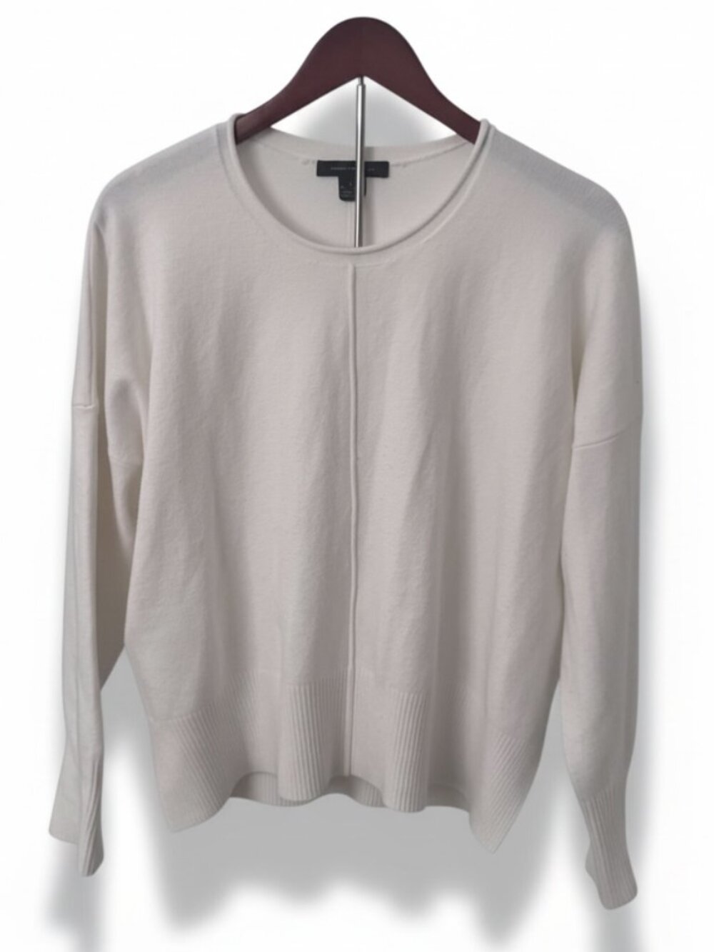 French Connection White Knit Sweater Size L | Minimalist Seam Detail
